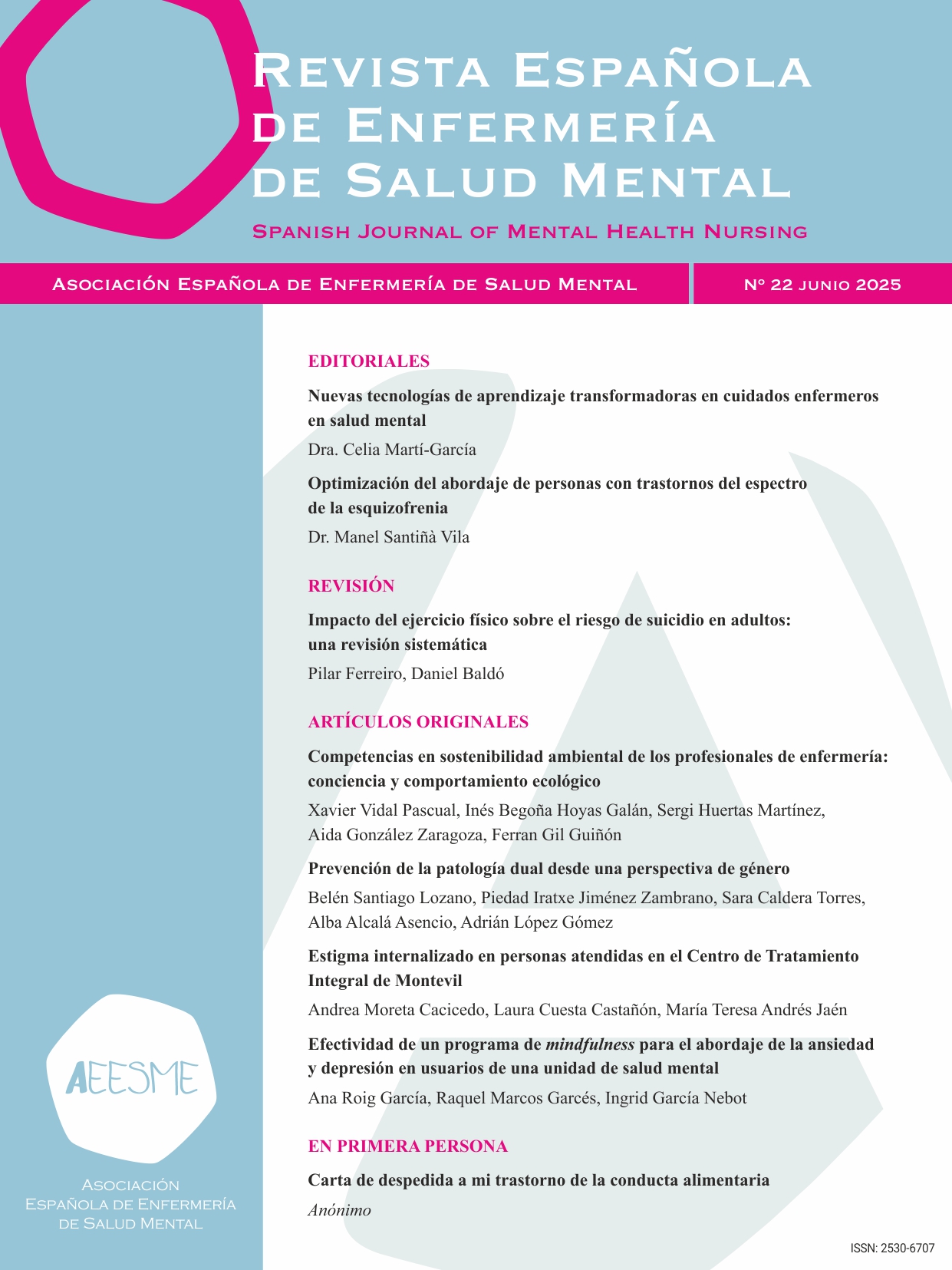 					Ver Núm. 22 (2025): Revista Española de Enfermería de Salud Mental (Spanish Journal of Mental Health Nursing)
				